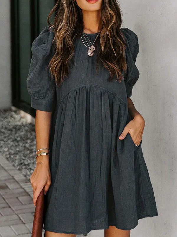 Puff Sleeve Ruffled Loose Mini Dresses Tunics Chic elegant