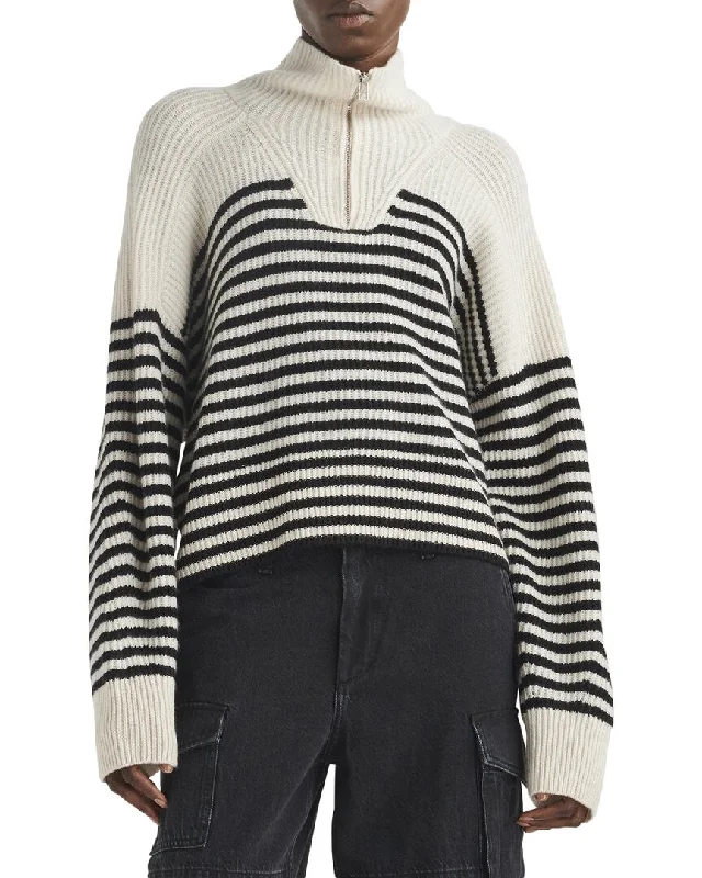 rag & bone Pierce Striped Cashmere Boxy 1/2-Zip Pullover Wide Sleeve Pullover
