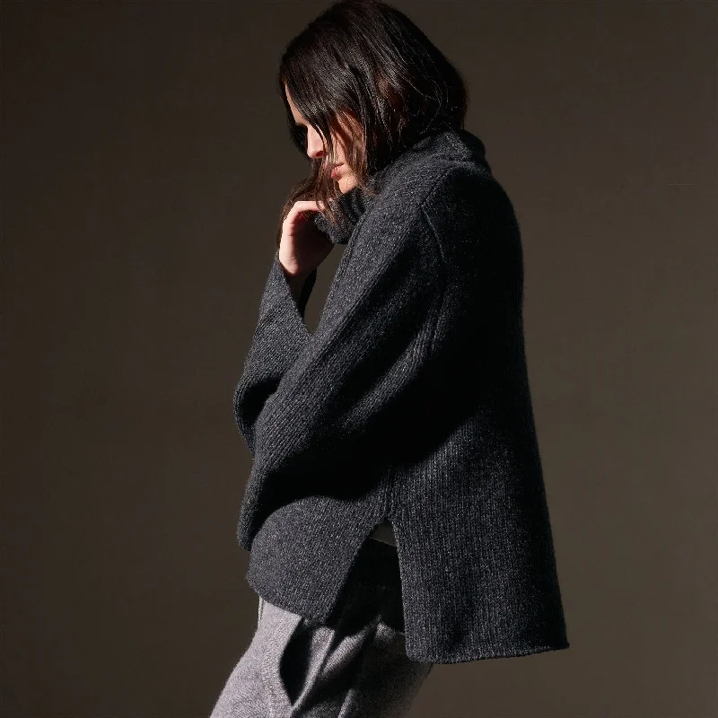 Recycled Cashmere Pullover - Charcoal Marl Spaghetti Sleeve Top