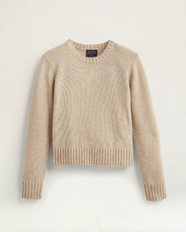 Relaxed Shetland Crew Pullover <br> Bone Heather Bell Sleeve Stylish