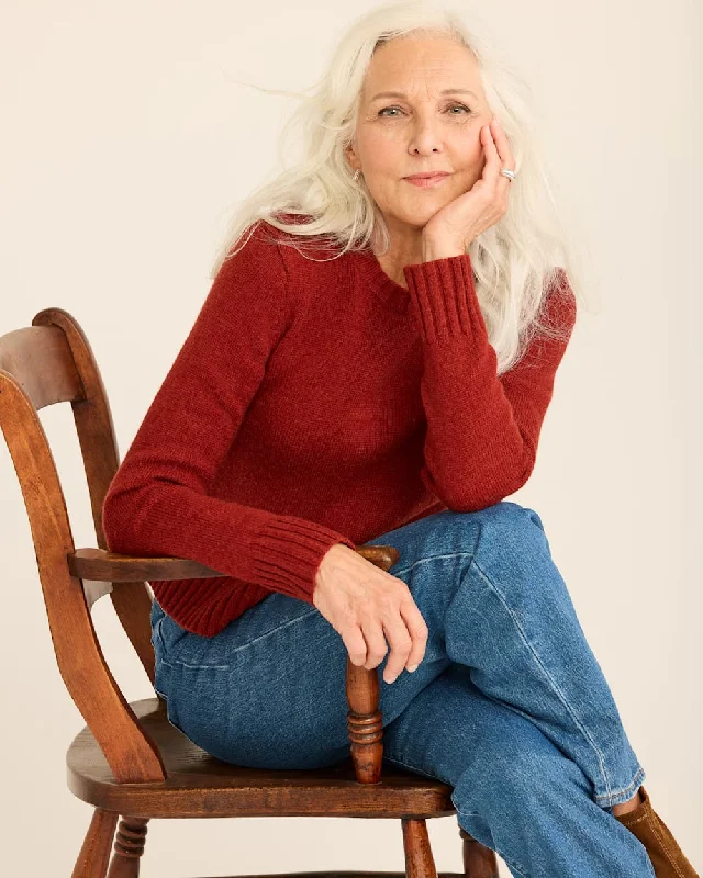 Relaxed Shetland Crew Pullover <br> Chili Red Leg Sleeve Comfort