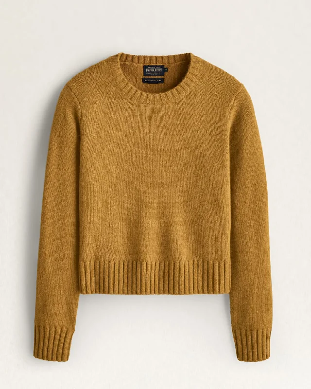 Relaxed Shetland Crew Pullover<br>Deep Gold Elbow Length Sleeve