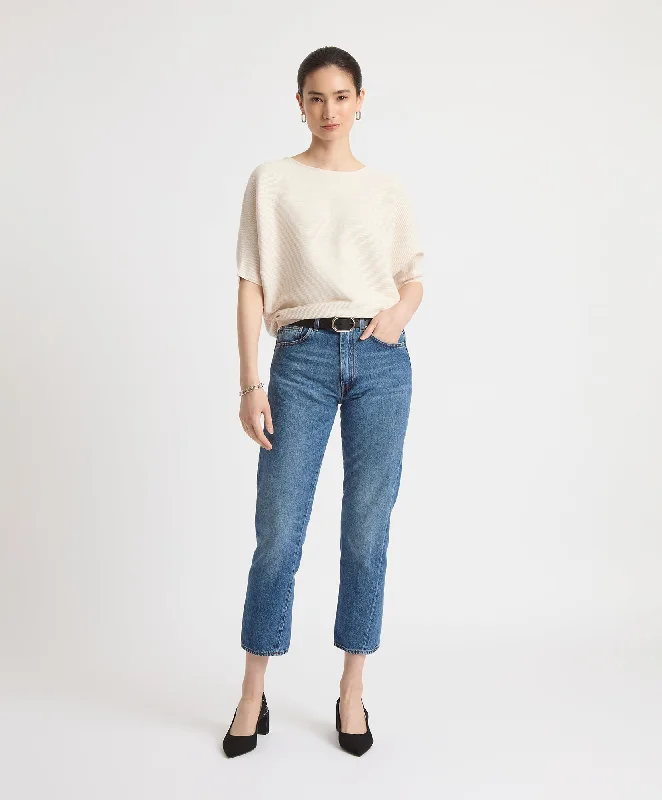 Ribbed Short Sleeve Pullover High Neck Pullover
