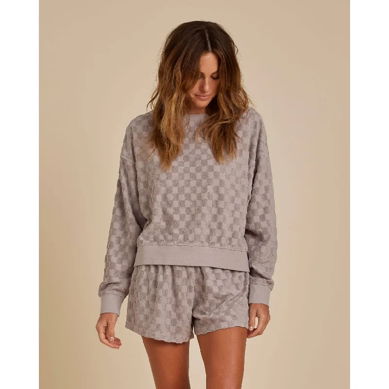 Rylee and Cru Cloud Check Boxy Pullover Slit Sleeve Stylish