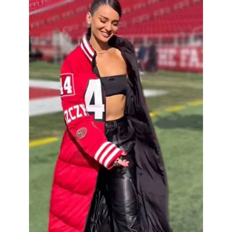 San Francisco 49ers Kristin Juszczyk Puffer Long Coat Buttoned Zippered Snapped