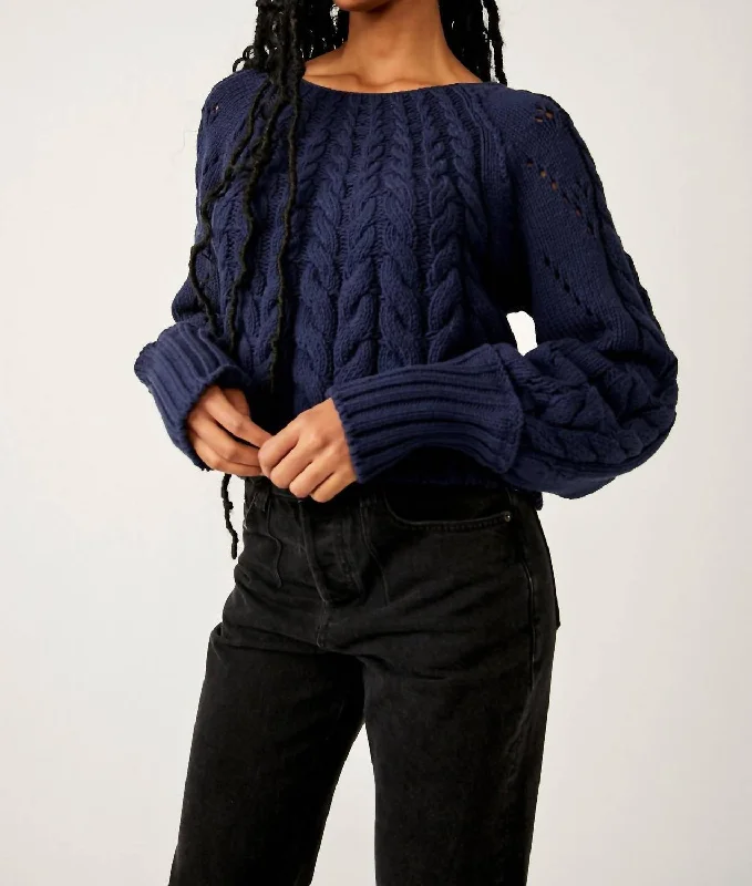 Sandre Pullover Top In Navy One Shoulder Top