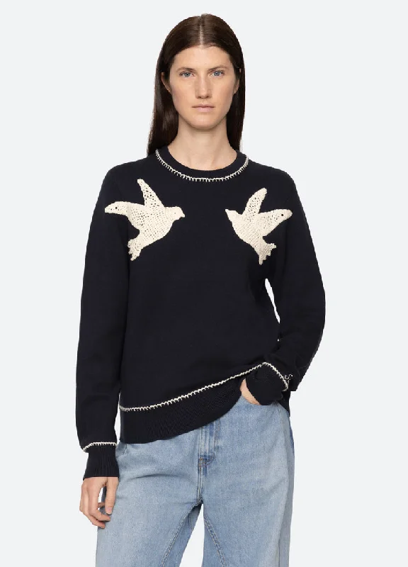 Pullover Sally Crochet Rs25-120 Navy Bateau Neck Pullover