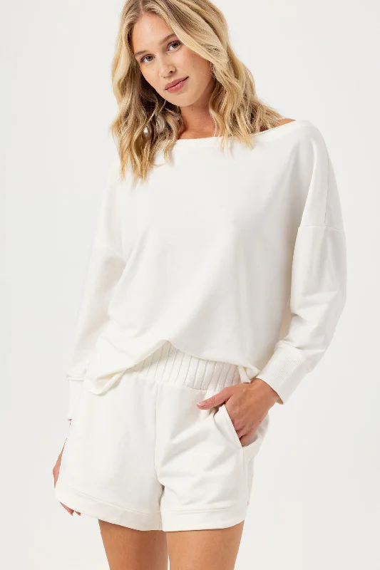 SEENA FRENCH TERRY PULLOVER - COCONUT MILK Three Quarter Sleeve