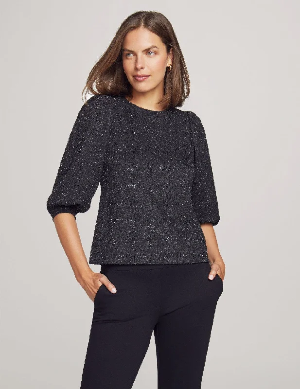 Shimmer Tweed Balloon Sleeve Pullover Saggy Sleeve Comfort