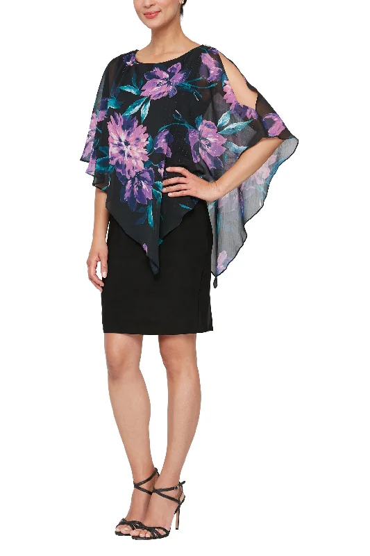 SL Fashion boat neck embellished shoulder asymmetrical multi print chiffon overlay jersey dress Tunics Winter warm SL Fashion boat neck embellished shoulder asymmetrical multi print chiffon overlay jersey dress Tunics Winter warm