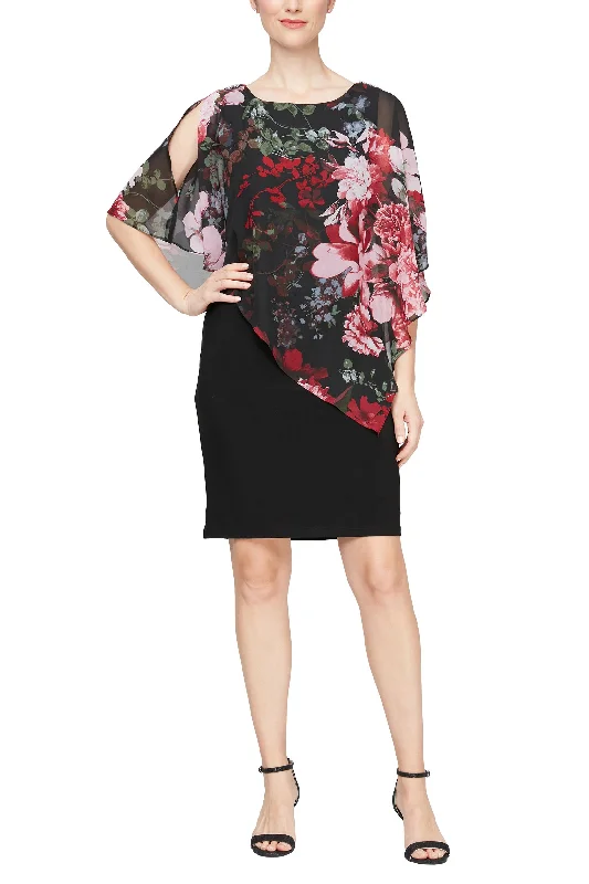 SL Fashion boat neck embellished shoulder asymmetrical multi print chiffon overlay jersey dress Tunics Summer linen SL Fashion boat neck embellished shoulder asymmetrical multi print chiffon overlay jersey dress Tunics Summer linen