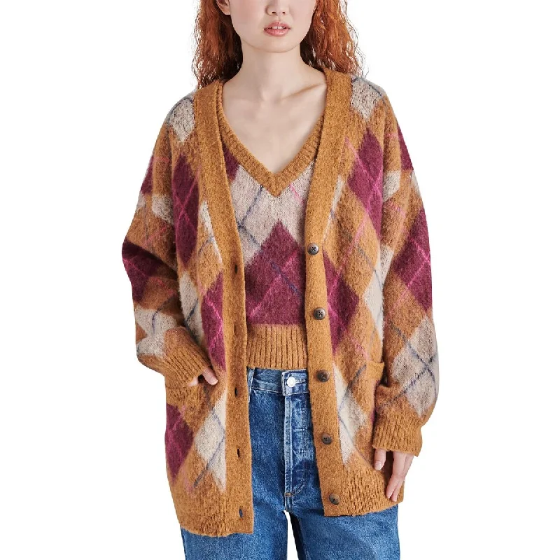Steve Madden Womens Lexie Wool Blend Argyle Cardigan Sweater Crew Neck V-Neck Turtle Neck Steve Madden Womens Lexie Wool Blend Argyle Cardigan Sweater Crew Neck V-Neck Turtle Neck