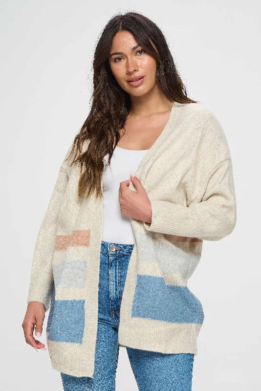 White Stylish Pullover with Subtle Stripes Lapel Neck Sweater