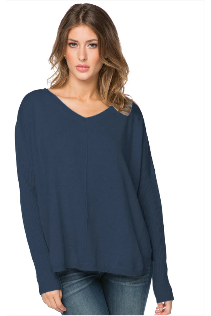 Subtle Luxury Nelly Washable Cashmere V-neck Pullover Shirred Sleeve Feminine