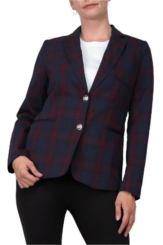 T Tahari Lined Two Button Ls Notch Collar Plaid Blazer With Front Chest Pocket/welt Pockets Women's Trendy Jacket
