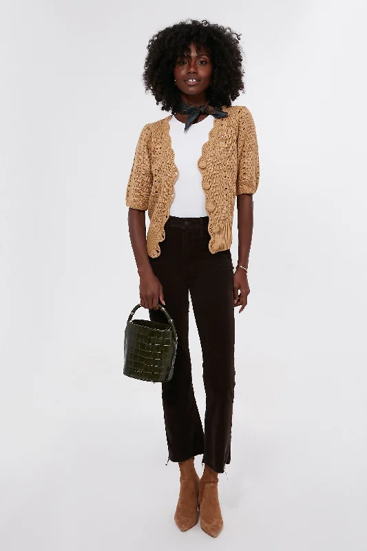 Tan Short Sleeve Alice Cardigan Handmade Hand-knitted Hand-woven