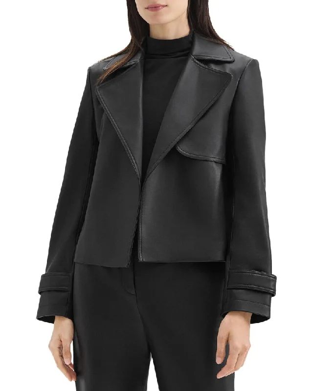 Theory Menefer Leather Coat Elasticated Drawstring Belted