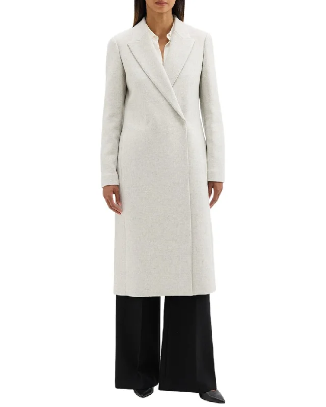 Theory Wool-Blend City Coat Sequined Lace Ribbed