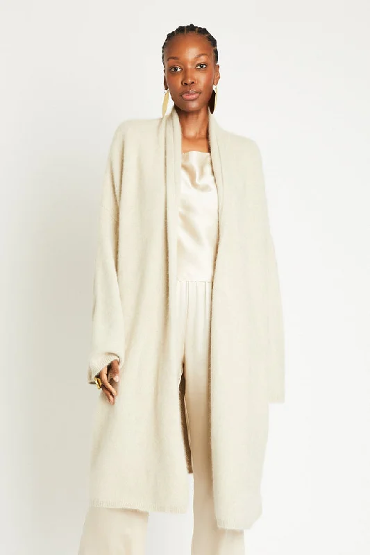 THERESA CASHMERE KNIT COAT - SHELL BEACH Asymmetrical Collar Hooded Zippered