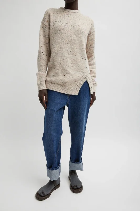 Tibi Confetti Crewneck Easy Pullover - Cream Multi Puff Sleeve Stylish