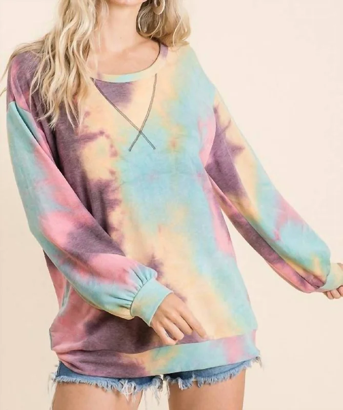 Tie Dye Pullover In Multi Spaghetti Sleeve Top