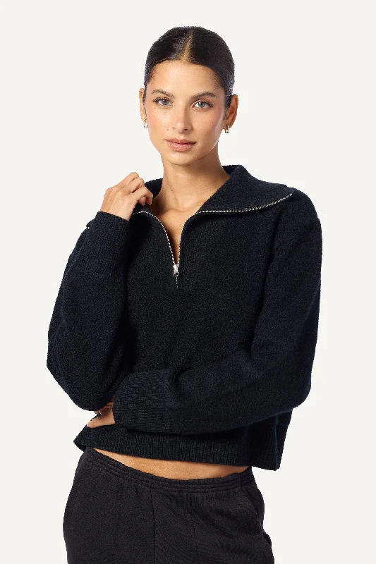 TINSLEY HALF ZIP CASHMERE PULLOVER | BLACK Over Sleeve Pullover