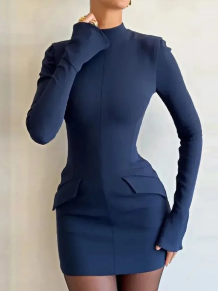 Patchwork Solid High Waist Mini Dress Female Fashion Long Sleeve Autumn Pocket Slim Dress Casual Women's Dress New Tunics Trendy modern Patchwork Solid High Waist Mini Dress Female Fashion Long Sleeve Autumn Pocket Slim Dress Casual Women's Dress New Tunics Trendy modern