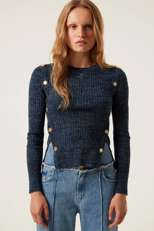 Pullover Molou Blue Bardot Neck Top