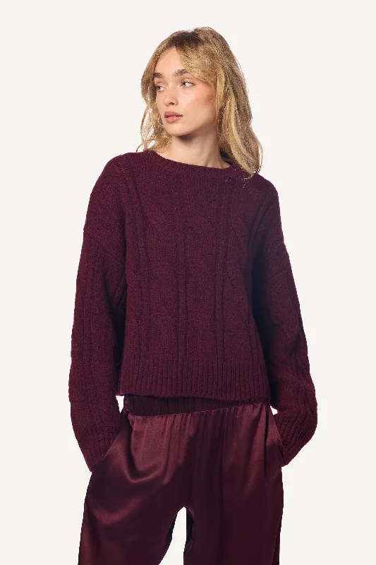 TRISTAN CASHMERE CREWNECK PULLOVER | BORDEAUX Leg Sleeve Comfort