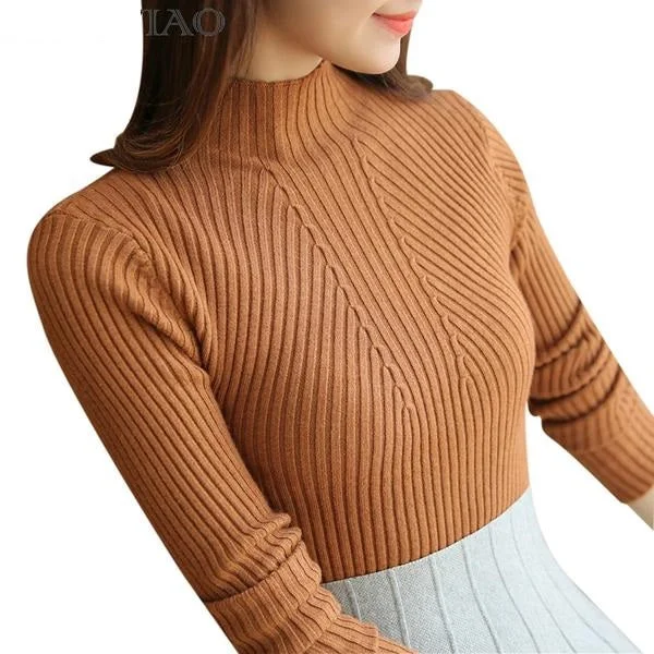 Turtleneck Knitted Long Sleeve Pullovers Asymmetrical Hem Sweater