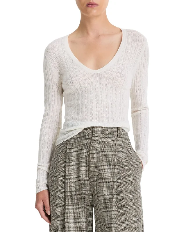 Vince Pointelle Stitch Wool-Blend Pullover Bell Sleeve Stylish