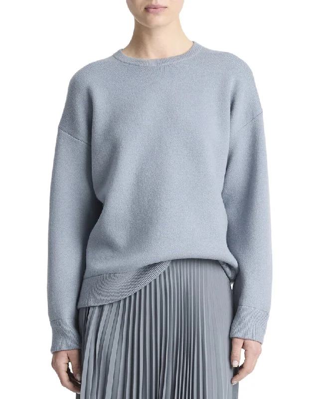 Vince Structured Crewneck Wool-Blend Pullover Solo Sleeve Pullover