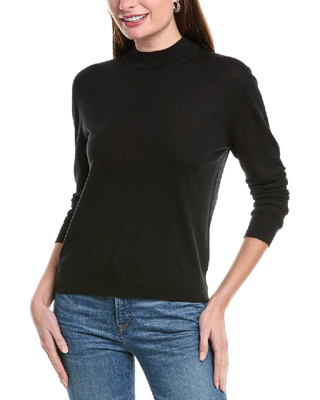 Vince Wool Mock Pullover Short Puff Sleeve