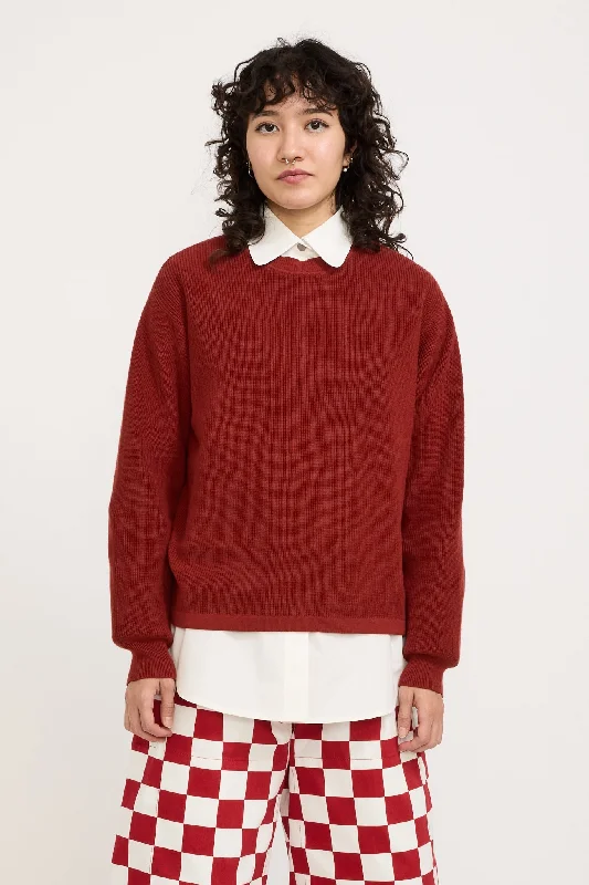 Waffle Pullover Red Fleece Warm Pullover