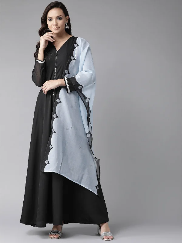 Black Solid Maxi Dress With Dupatta Tunics Versatile all-occasion
