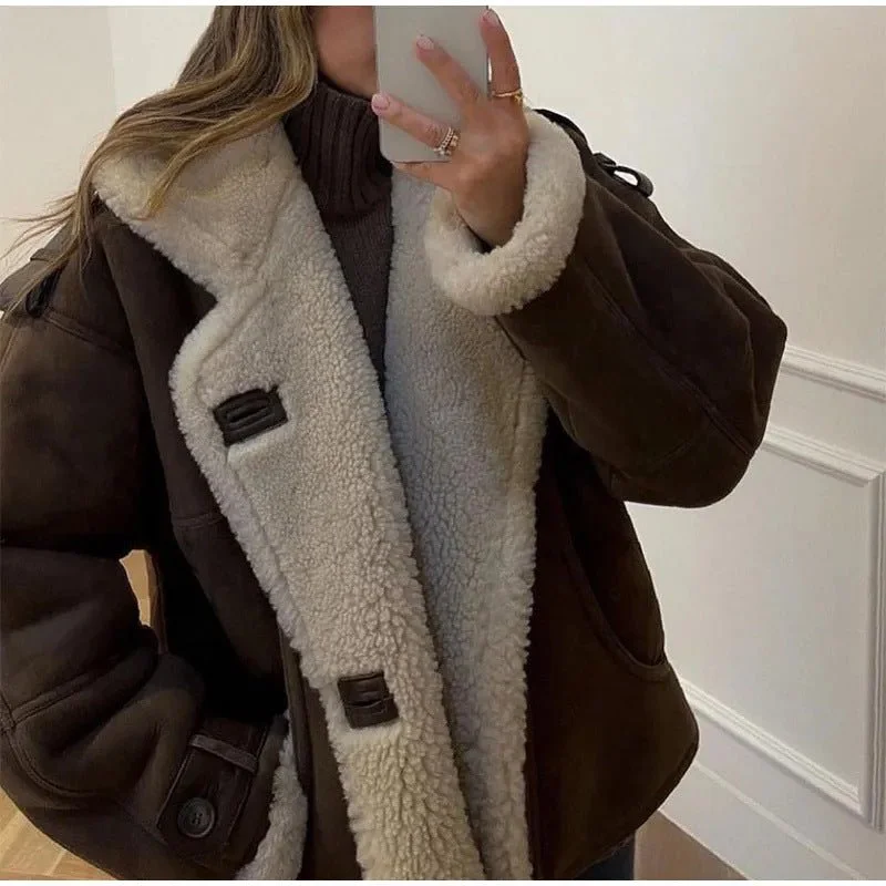 Womens Warm Coat - Thickened Lamb Wool, Loose Fit, 9-Quarter Sleeve, Dark & Light Brown Options Cape Coat Herringbone Coat Tweed Coat Womens Warm Coat - Thickened Lamb Wool, Loose Fit, 9-Quarter Sleeve, Dark & Light Brown Options Cape Coat Herringbone Coat Tweed Coat