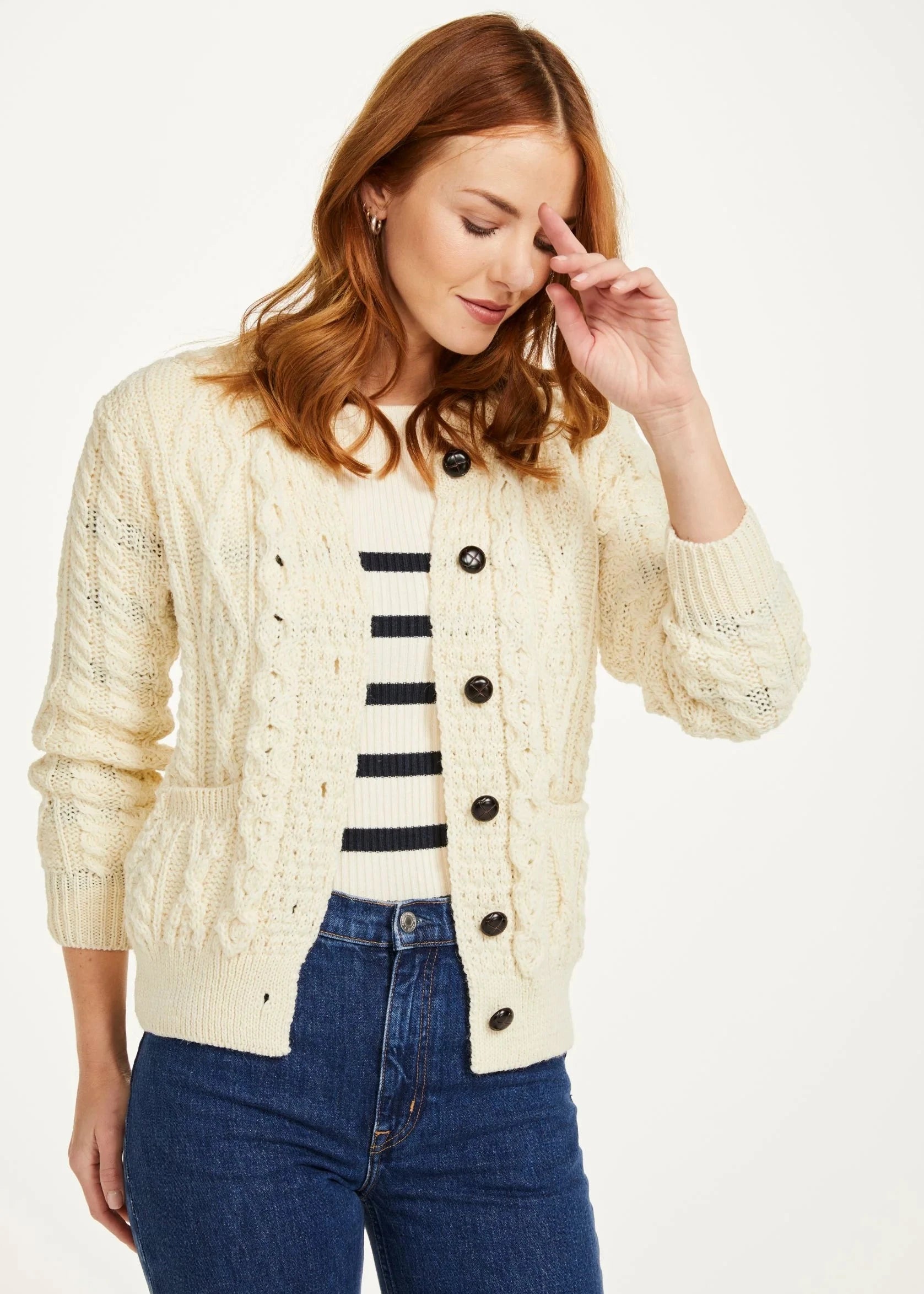 Inagh Ladies Aran Cardigan | Natural Spandex Rayon Corduroy