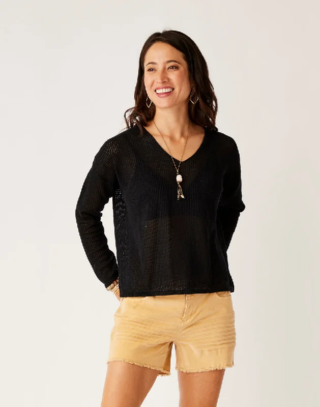 Zella Mesh Pullover: Black Blouson Sleeve Pullover