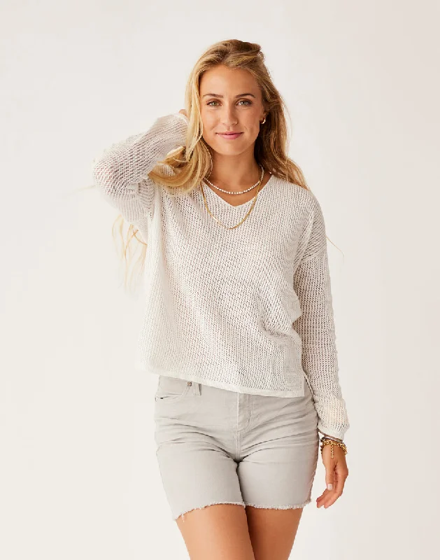 Zella Mesh Pullover: Cloud Faux Fur Trim