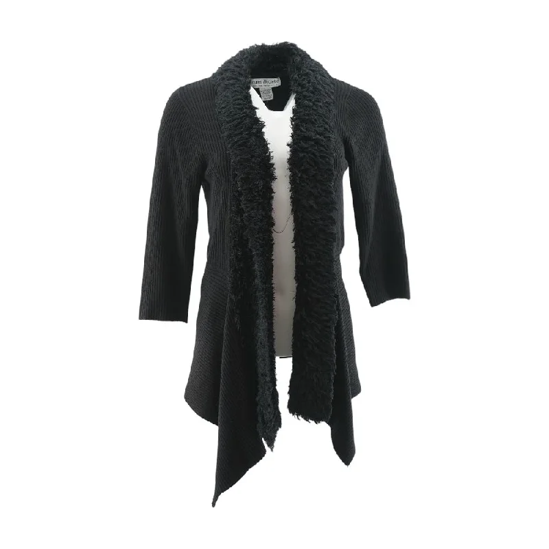 Black Solid Cardigan Sweater Notch Collar Peter Pan Collar Cowl Neck