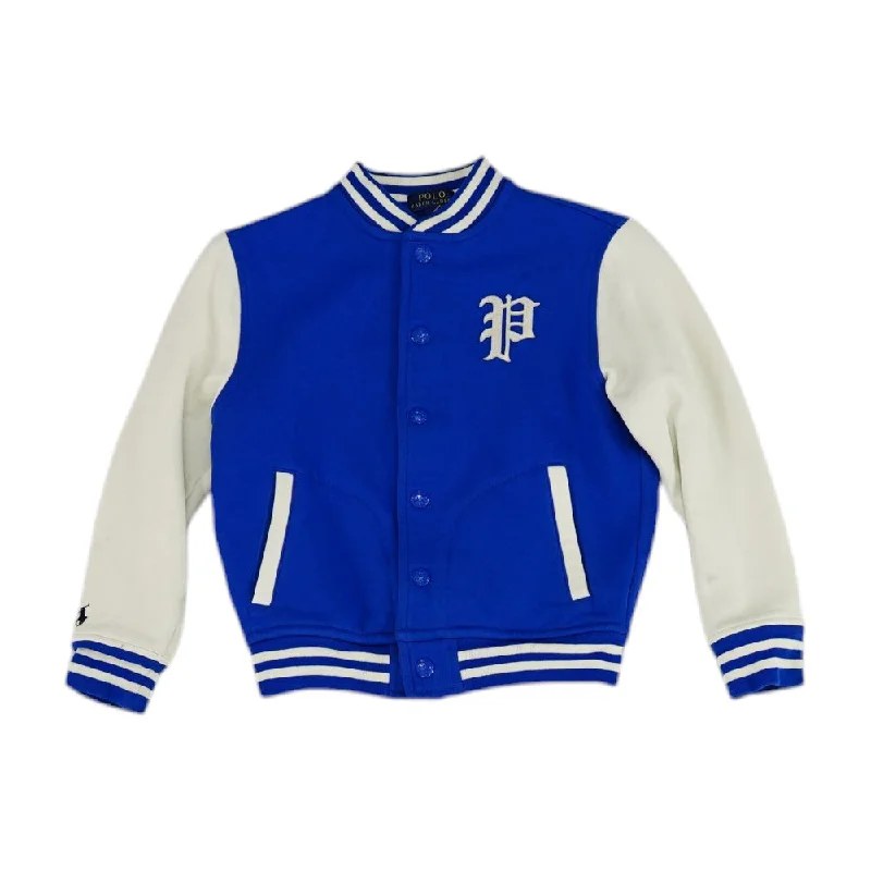 Blue Color Block Varsity Coat Peter Pan Collar Cowl Neck Turtleneck