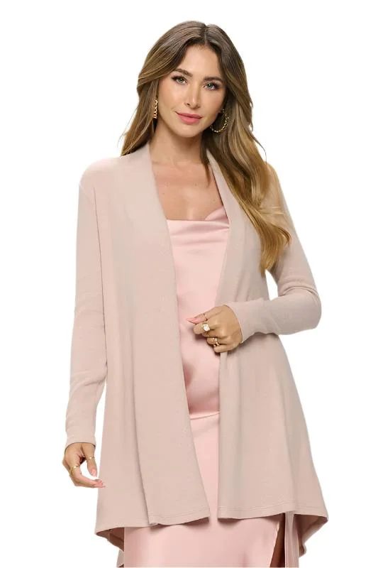 Brushed Knit Draped Cardigan with Cashmere Feel Tailored Straight A-Line