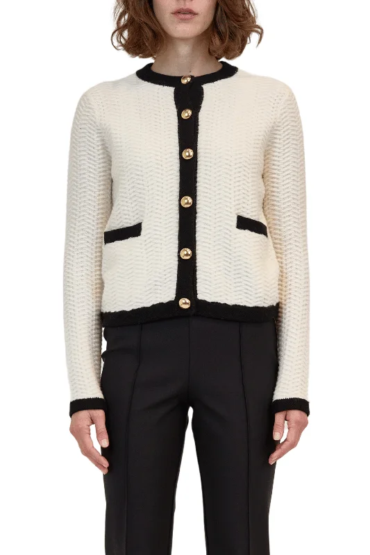 Clair Wool Cardigan Boat Neck Shawl Collar Notched Collar