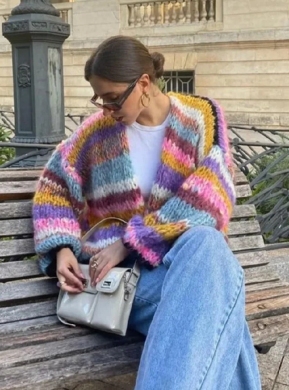 Mohair Sweater New Acrylic Crochet Knitted Striped Cardigans Autumn Mesh Blend Leather Blend Suede Blend Mohair Sweater New Acrylic Crochet Knitted Striped Cardigans Autumn Mesh Blend Leather Blend Suede Blend