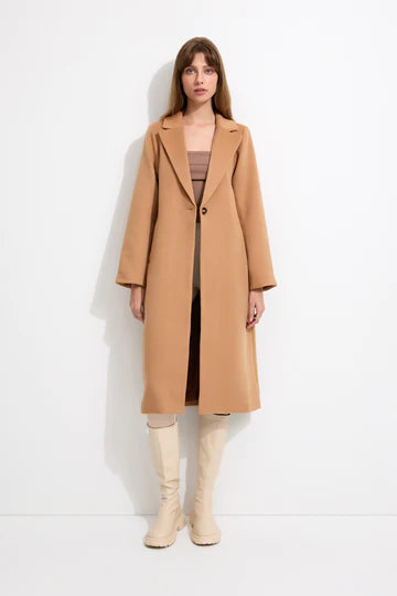 Belle de Jour Coat | Caramel Pleated Ruffled tiered