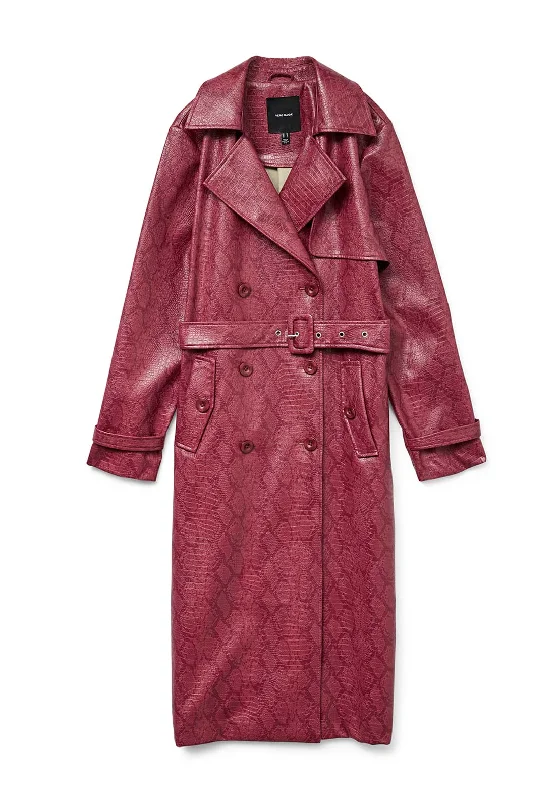 Vero Moda Carolina Snake Trench Coat, Wine Bodycon Sheath Shift