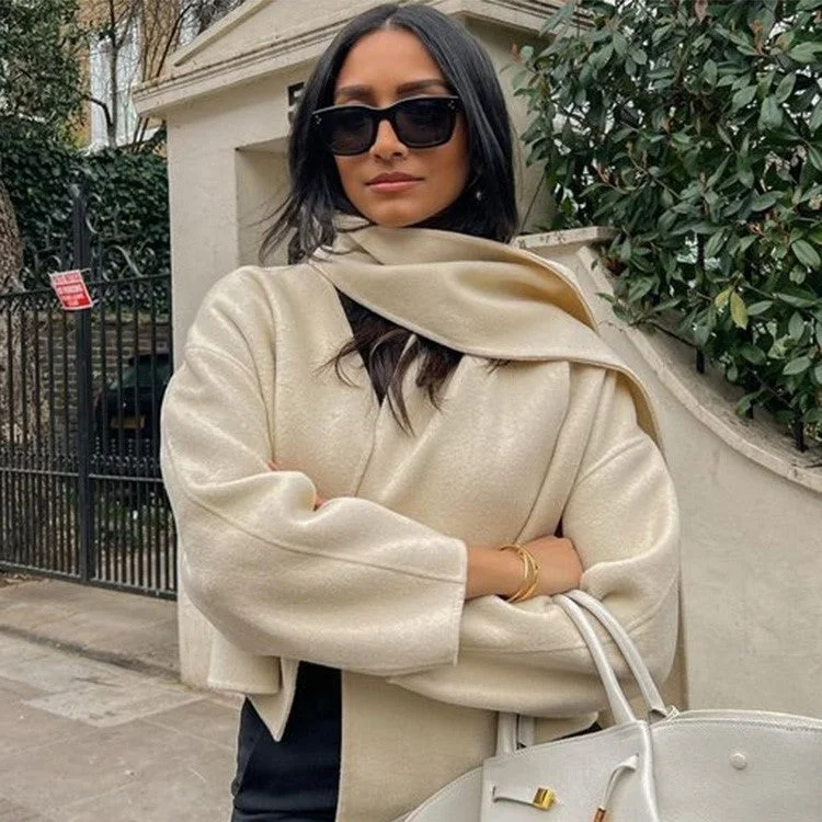 Women's Fashion Solid Color Scarf Woolen Coat Turtleneck Wrap Cape