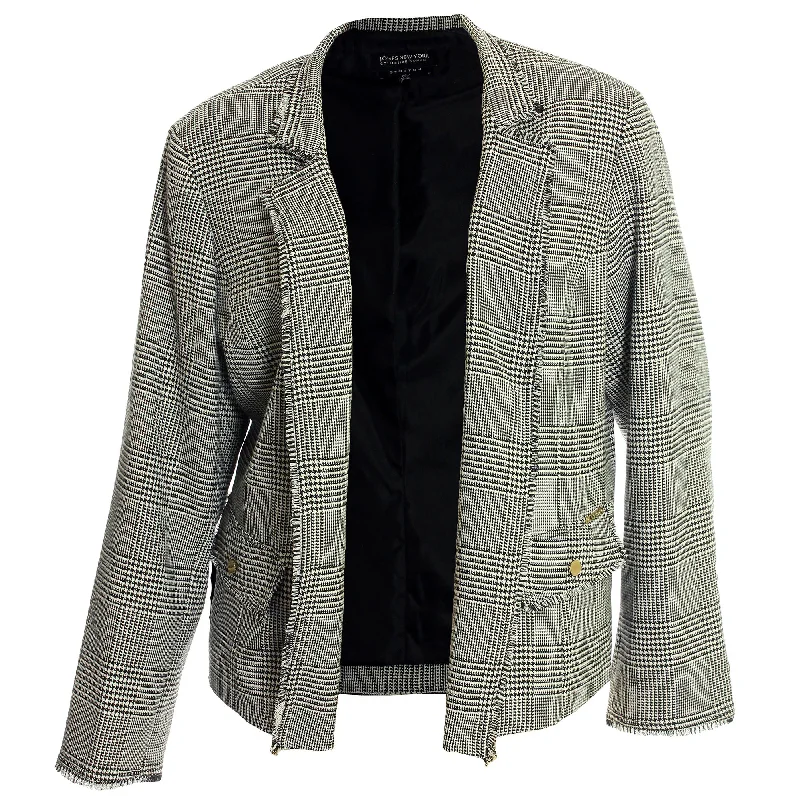 Jones New York Black & White Long Sleeve Fringe Trim Blazer Jacket Women's Classic Blazer Jones New York Black & White Long Sleeve Fringe Trim Blazer Jacket Women's Classic Blazer