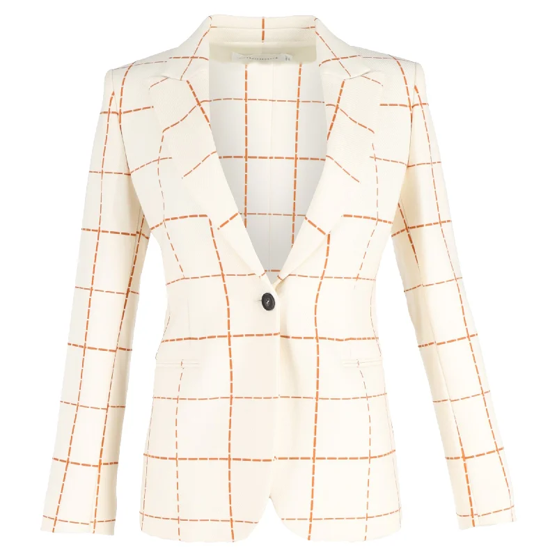 Victoria Beckham Check Print Single-Breasted Blazer in Cream Wool Women's Fashion Blazer Victoria Beckham Check Print Single-Breasted Blazer in Cream Wool Women's Fashion Blazer