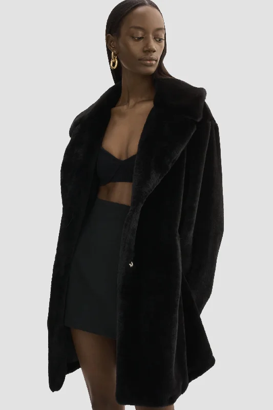 LAMARQUE Women's Linnea Faux Fur Coat Blazer Duffle Coat Pea Coat
